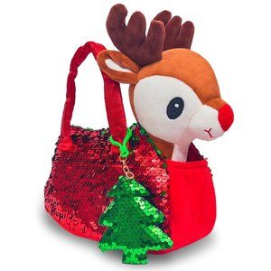 Reindeer Pet Plush Bag - Red